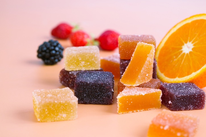 A colorful variety traditional French fruit jellies