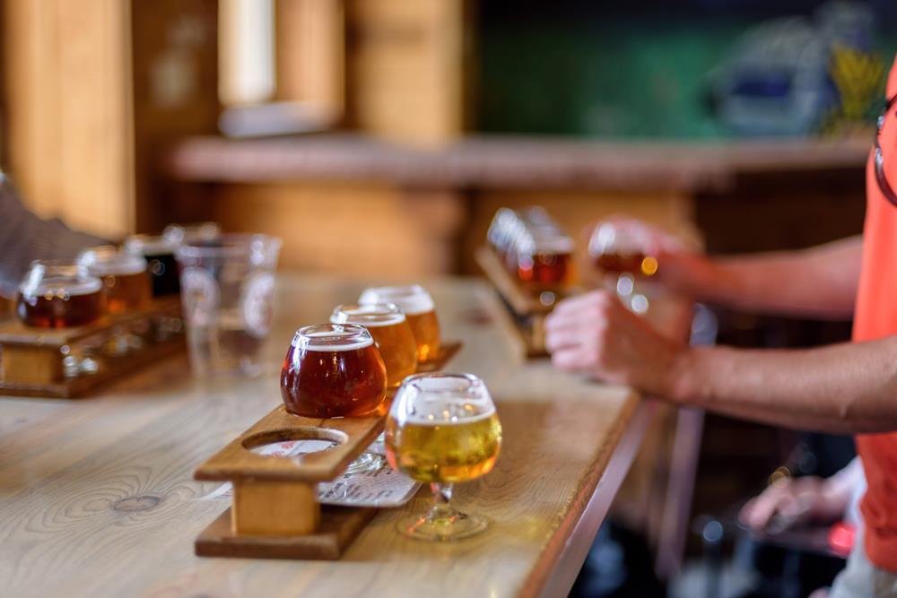 Different beer flavors in a craft brewery