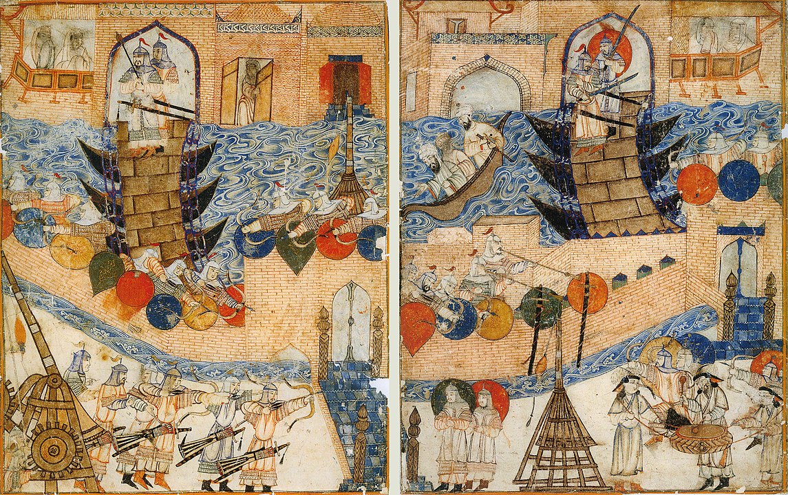 a painting depicting the Mongol invasion of Baghdad in the Middle East