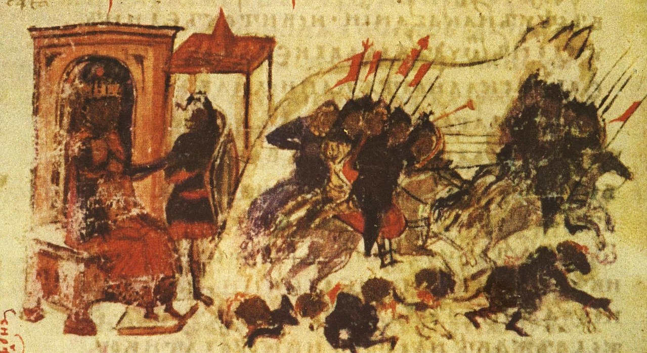 an illustration depicting the Umayyad Caliphate’s siege of Constantinople