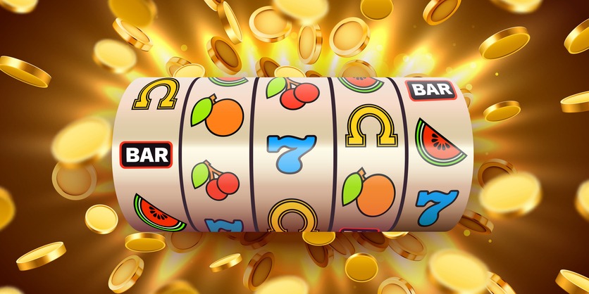 slot machine with flying golden coins