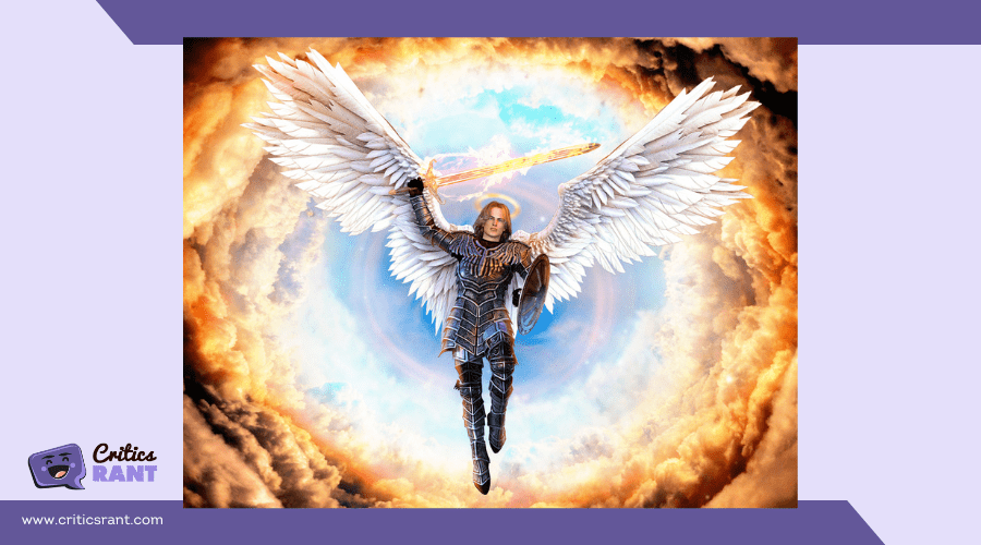Archangel Michael with flaming sword and shield
