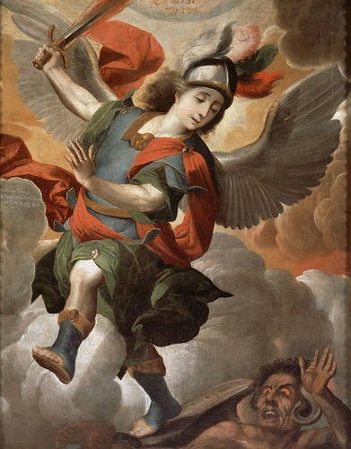 Saint Michael, Archangel, painting from Melchor Pérez de Holguín (1708)