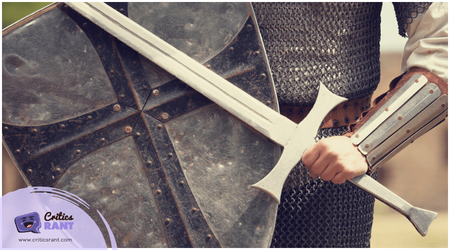 a knight in armor holding a sword and shield