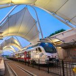 TEXRail train for Fort Worth at Dallas Fort Worth International Airport station