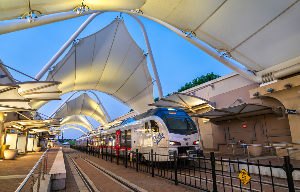 TEXRail train for Fort Worth at Dallas Fort Worth International Airport station